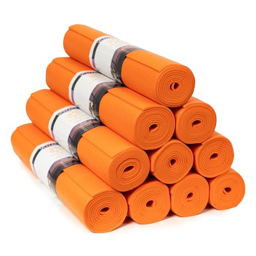 Voyage 5mm Studio Yoga Mats, 10 Pack, 72x24in | Extra Long, Anti-Tear Exercise Mats for Workout, Stretching, Fitness - Non Slip Gym Mats for Home, Schools and Studios - color: Orange