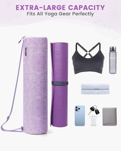 Gonex Yoga Mat Bag, Full-Zip Mat Carrier | 600D Oxford Fabric, Wet Pocket, Front Zip Pocket, Adjustable Strap, Fits Mats up to 26" - color: Soft Lavender