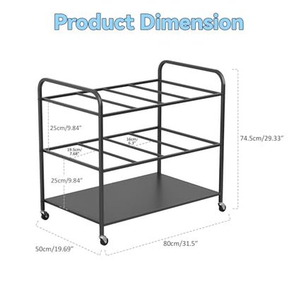 Yoga Mat Storage Rack with Wheels, Rolling Home Gym Organizer for Fitness Equipment, Heavy Duty Iron Workout Cart Holds 12 Mats, 31.5 x 19.7 x 29.5 Inches, Black Black
