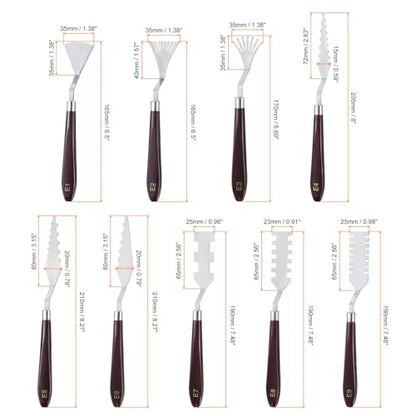 HARFINGTON 9pcs E1-E9 Painting Palette Knife Set Stainless Steel Art Spatula Painting Pallet Knives Scrapers Tools with Plastic Handle for Acrylic Oil Canvas Mixing Spreading