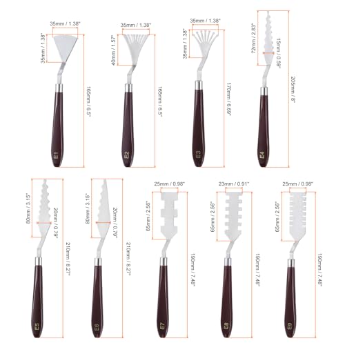 HARFINGTON 9pcs E1-E9 Painting Palette Knife Set Stainless Steel Art Spatula Painting Pallet Knives Scrapers Tools with Plastic Handle for Acrylic Oil Canvas Mixing Spreading