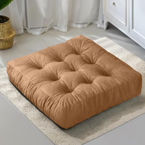 NEST & LOOM Floor Cushions - Large Square Tufted Floor Pillow, Meditation Cushion, Floor Chair Pillow for Seating & Lounging - Soft & Supportive, Brown - 21.65" x 21.65" - color: Brown
