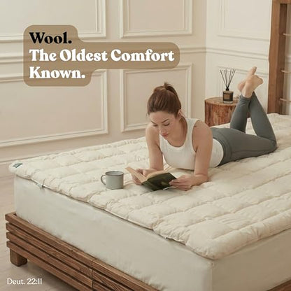Woolify Organic Merino Wool Mattress Topper 1650 GSM - Pillow Top Mattress Pad, Handmade, Non-Toxic, Cooling and Hypoallergenic Wool Topper for Back Pain Relief (Twin XL) - size: Twin XL