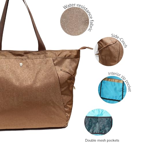 ESVAN Yoga Tote Bag for Women Shoulder Bags Drawstring for Office Workout Travel Carryall Pilates Gym and Beach - color: Nylon Golden