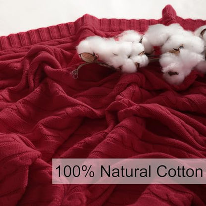 NTBAY Cotton Cable Knit Throw Blanket, 51 x 67, Red - color: Red, size: Throw(51"x67")