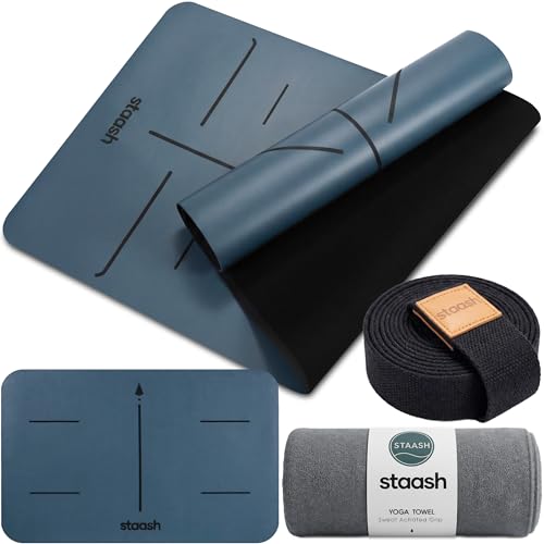 STAASH Premium Yoga Set – PU & Natural Rubber Mat + Towel + Strap + Knee Pad – Non-Slip Grip, Eco-Friendly, Studio Quality - color: Ocean blue