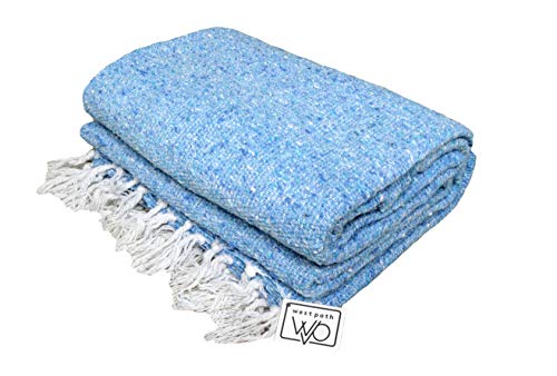 Open Road Goods Solid Color Mexican Yoga Blanket – Large Handwoven Throw for Yoga, Beach, Camping or Home – Soft and Durable Cotton Blend - color: Aqua Blanket
