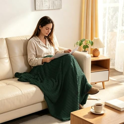 NTBAY Cotton Cable Knit Throw Blanket, 51 x 67, Dark Green - color: Dark Green, size: Throw(51"x67")