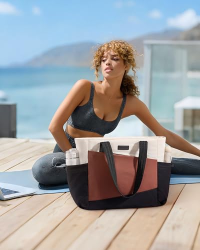 LOVEVOOK Travel Tote Bag for Women, Fits 15.6-Inch Laptop - color: Black-white-brown, size: 17.3 inch