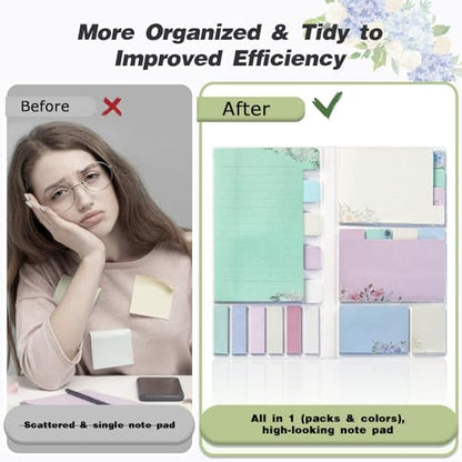 Sticky Notes Set Sticky Notes Tabs Divider Sticky Notes Planner Sticky Notes Sticky Note Dividers Tabs Book Notes Office Supplies Back to School Supplies - color: Flower(beige Background)