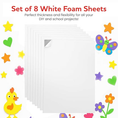 Self-Adhesive EVA Foam Sheets for Crafts – 2mm Thickness 8 White Sheets, 6 x 9 Inch, Peel & Stick Foam Paper for DIY, Scrapbooking & Kids’ Art. - color: White - 8 Pack