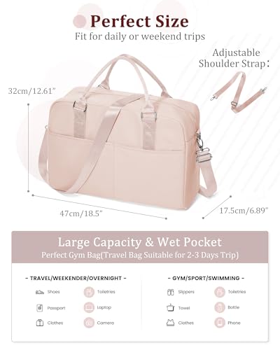 Gym Bag for Women,Travel Duffle Bag for Travel with Wet Pocket Weekender Overnight Carry On Tote Bag Luggage Bag with Trolley Sleeve Personal Item Travel Bag Hospital Diaper Bag Pink - color: M2-Pink