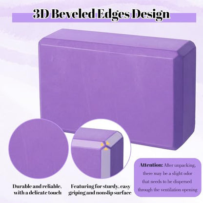 5 Pcs Yoga Blocks Knee Pads Yoga Strap Set, Soft Premium Foam Blocks Accessories for Pilates Meditation General Fitness Stability, Kneeling, Balance, Deepen Stretches and Toning (Purple)