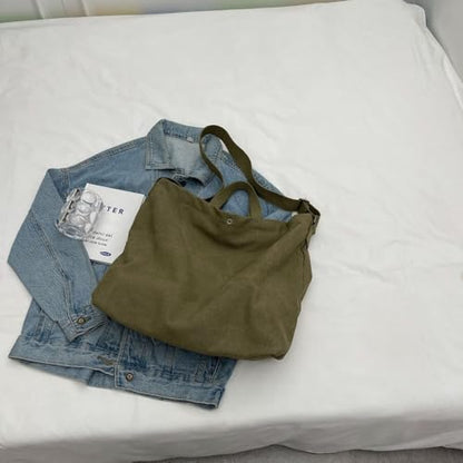 Canvas Retro Tote Bag - Large Capacity Commuter Handbag and Shoulder Bag - color: Gree