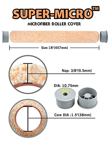 ROLLINGDOG 18 Inch Paint Roller Covers | 3/8" Nap 18" Microfiber Paint Roller Sleeves for Smooth and Semi-Smooth Surfaces, Ceiling, Wall, Floor, Decks Painting (3PC)