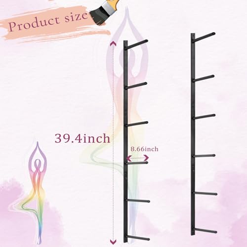 Yoga Mat Holder Wall Mount Yoga Mat Storage Holder Yoga Mat Organizer Skateboard Wall Mount for Foam Rollers Skateboard Ski Board - color: Black