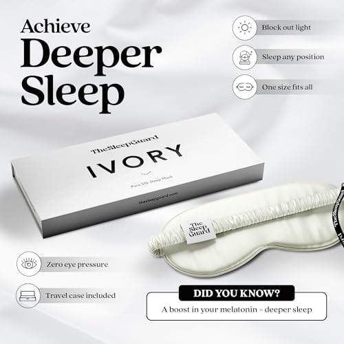 TheSleepGuard Pure Silk Sleep Mask [100% 6A Mulberry Silk, 22 Momme] Light Blocking Travel Essentials. Eye Masks for Sleeping. Black Oeko-Tex Blindfold. Eye Covers for Men & Women - color: Ivory White