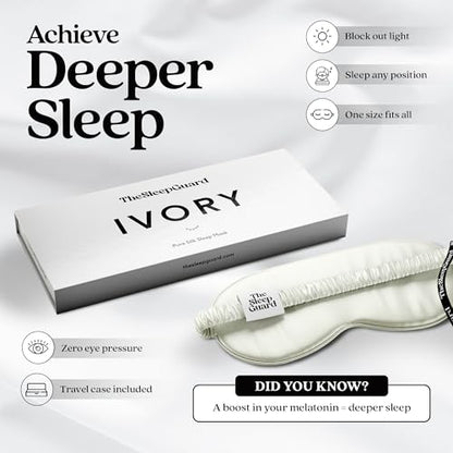 TheSleepGuard Pure Silk Sleep Mask [100% 6A Mulberry Silk, 22 Momme] Light Blocking Travel Essentials. Eye Masks for Sleeping. Black Oeko-Tex Blindfold. Eye Covers for Men & Women - color: Ivory White