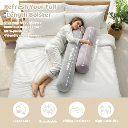 IFOYO 2 Pcs Velvet Round Body Pillow Cover with Zipper, 47" x 8" Ultra-Soft Bolster Pillow Cover Machine Washable Long Round Pillow Case for Sleeping & Bedroom, Living Room, Case Only (Gray) - color: Gray, size: 47"-2