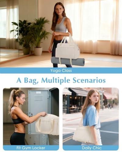 Small Gym Bag, Mini Gym Bag with Yoga Mat Holder & Wet Compartment, Beige - color: Beige