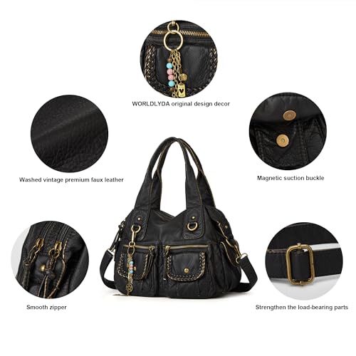 Worldlyda Women Canvas Hobo Purse Multi Pocket Tote Shopper Shoulder Bag Casual Top Handle handbag with Embroidery Ethnic - color: A9-kks4-tfl7