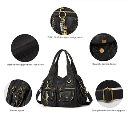 Worldlyda Women Canvas Hobo Purse Multi Pocket Tote Shopper Shoulder Bag Casual Top Handle handbag with Embroidery Ethnic - color: A9-kks4-tfl7
