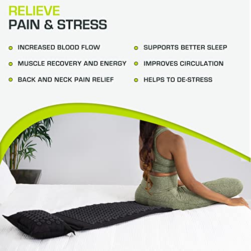ProsourceFit Ki Acupressure Mat and Pillow Set with 100% Natural Linen for Back/Neck Pain Relief and Muscle Relaxation - color: Black Pearl