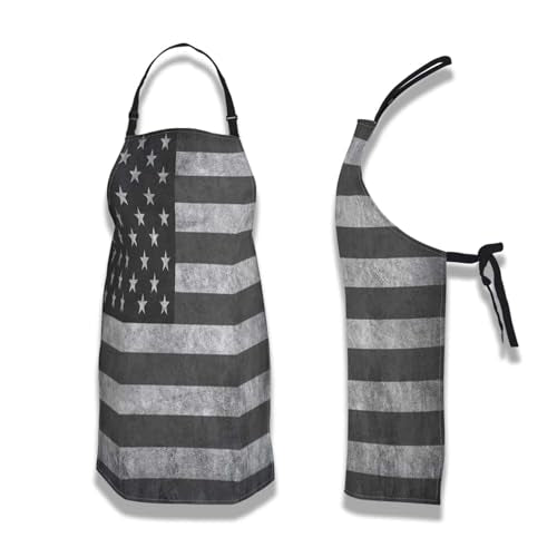 Kitchen Apron for Men Black and White American Flag Kitchen Aprons for Women for Cooking Restaurant BBQ Painting Crafting Gardening 27” (W) x 31” (H), Waterproof Apron - color: American Flag