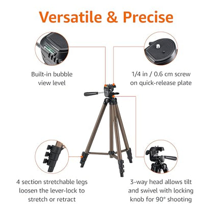 Amazon Basics 50-inch Lightweight Portable Camera Tripod Stand with Quick-Release Plate, Adjustable Height, Aluminum, for Travel Photography, Champagne - size: 50-in, style: Tripod Only