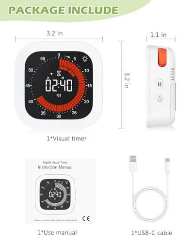 KeeKit Digital Visual Timer, Rechargeable Countdown Timer with Adjustable Volume & Brightness, Magnetic Back for Kitchen, Gym, Study - Kids Timer for Cooking, Homework, Classroom, Workouts