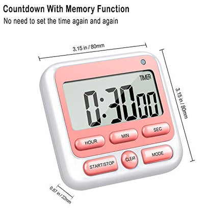 4-in-1 Digital Timer with Count Up/Down, Clock & Alarm, Ring & Silent Modes - color: Pink