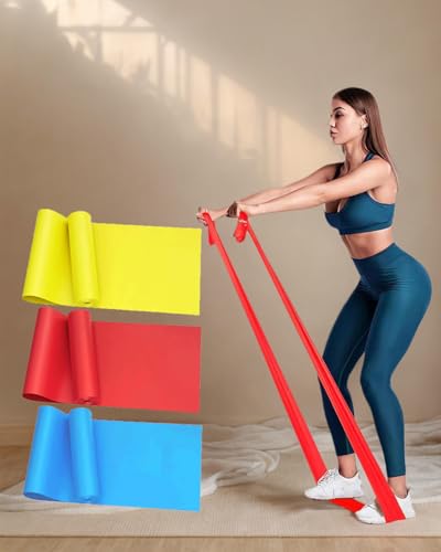 3 PCS Resistance Bands, Exercise Bands Set for Strength Training, Yoga, Long Flat Stretch Bands for Home Gym Workouts(Red, Yellow, Blue)