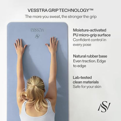 Premium Yoga Mat – Sweat-Activated Non-Slip PU Grip I Natural Rubber Base I 4mm for Yoga, Pilates & Workouts - color: Sky Blue