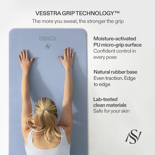 Premium Yoga Mat – Sweat-Activated Non-Slip PU Grip I Natural Rubber Base I 4mm for Yoga, Pilates & Workouts - color: Sky Blue