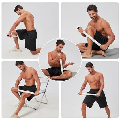 Muscle Roller Massage Roller Stick- Deep Tissue Fascia Blaster for Myofascial Pain Relief, Lymphatic Drainage & Body Sculpting, Handheld Physical Therapy & Recovery Tool (Black & White) - color: Black White