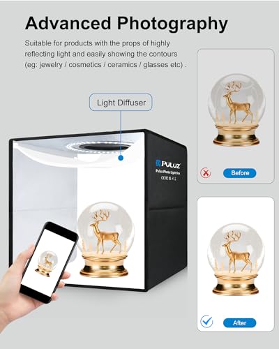 PULUZ Light Box Photography, 12"x12" Professional Dimmable Shooting Tent Kit with CRI >95 White Lighting 120 LEDs Lights + 6 Photo Backdrops for Product Display - size: 12*12 Inch