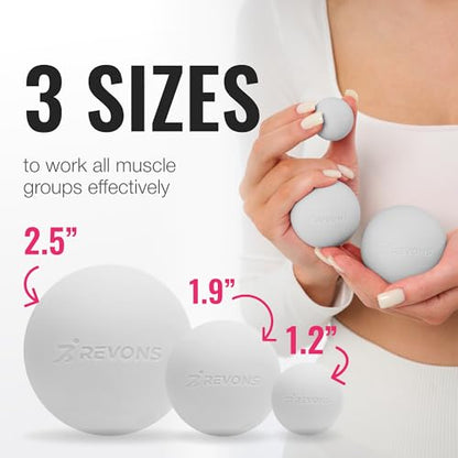 3 in 1 Massage Ball Set - Lacrosse Balls for Myofascial Release, Back Pain Relief, Face Fitness, Trigger Points, Yoga, Physical Therapy, Muscle Recovery and Soft Deep Tissue Massage (Gray) - color: Gray