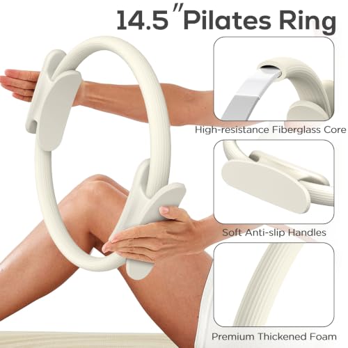 Pilates Kit, Home Pilates Kit with Weights, Pilates Equipment for Home Workout, Pilates Essentials Kit for Women, Yoga Pilates Mat Kit for Beginners, Pilates Set - color: White