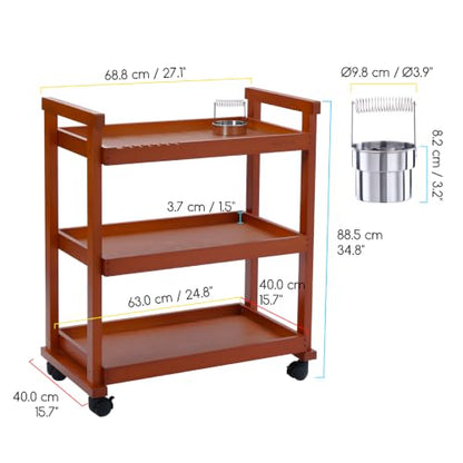 MEEDEN Rolling Art Supply Cart: Solid Beech Wood 3-Tier Storage Trolley - color: Deep Walnut