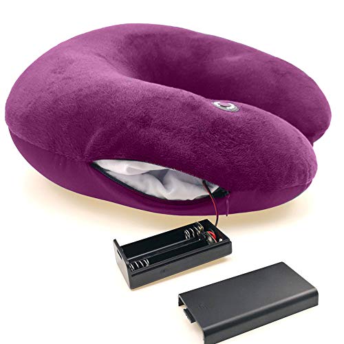 Hooshing Vibrating Neck Pillow Portable Travel Neck Pillow Massage, Fuchsia | Comfortable Neck Support for Airplane, Office, Home, Best Gift for Parents - color: Fuchsia