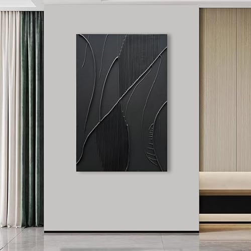 NANKAI Art Hand-Painted Modern Minimalist Abstract Art Black Texture Oil Painting Large Home Wall Art Deco Oil Painting 45x30 inches - color: Nkhb179