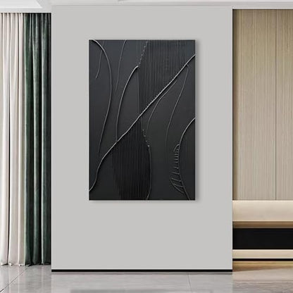 NANKAI Art Hand-Painted Modern Minimalist Abstract Art Black Texture Oil Painting Large Home Wall Art Deco Oil Painting 45x30 inches - color: Nkhb179