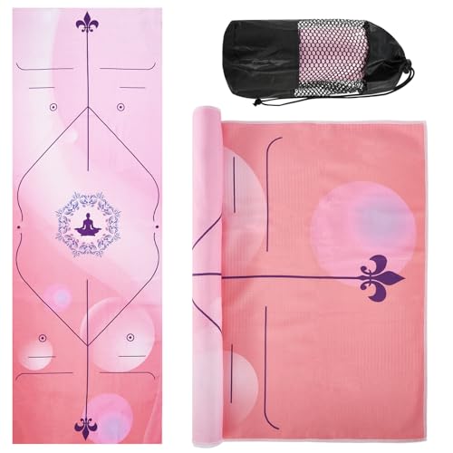 Yoga Towels, Non Slip Hot Yoga Mat Towel with Grip Dots,Super-Absorbent Soft Microfiber Yoga Blanket for Pilates, Fitness and Workout 72inch x 24inch - color: Pink Line