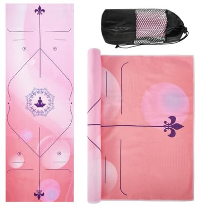 Yoga Towels, Non Slip Hot Yoga Mat Towel with Grip Dots,Super-Absorbent Soft Microfiber Yoga Blanket for Pilates, Fitness and Workout 72inch x 24inch - color: Pink Line
