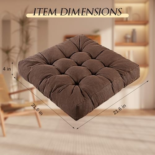 Meditation Floor Cushions, Thickened Floor Pillow for Adults, Large Square Pillows Seat Cushion for Tatami Living Room Yoga, Memory Sponge Block Added, 22x22 Inch, Brown - color: Brown, size: 1pcs