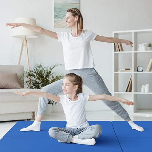 Giantex 6'x 2' Gymnastics Mat, 2" Thick Folding Tumbling Mat with Hook and Loop Fastener, Foldable Gym Mat with Carrying Handles, Cheer Mats for Kids Adults Home Exercise Aerobics Fitness - color: Dark Blue