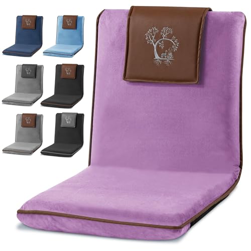 Adjustable Japanese Floor Chair with Back Support for Adults | Premium Meditation Chair for Seating, Yoga & Gaming -Folding Backjack Floor Chair with 6 Recline Positions, Thick Padding & Vegan Leather - color: Lavender Brown, style: Square