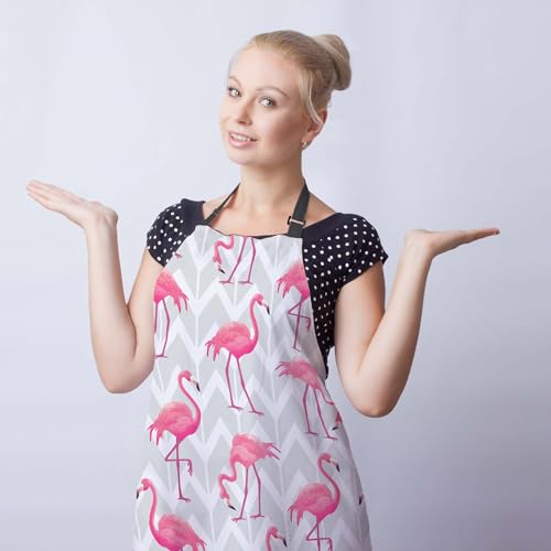 Garden Apron for Men Flamingo Cute Aprons for Women for Kitchen Cooking Restaurant BBQ Painting Crafting Gardening 27” (W) x 31” (H), Waterproof Apron - color: Flamingo