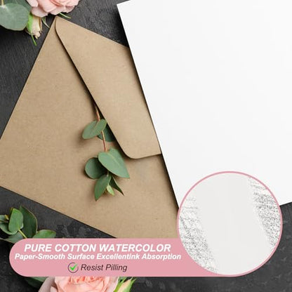 PATIKIL 80 Sets Pure Cotton Watercolor Cards 140lb/300 GSM Postcards with Envelopes for Art Painting Creative Thank Notes, 5x7 Inch Foldable Size