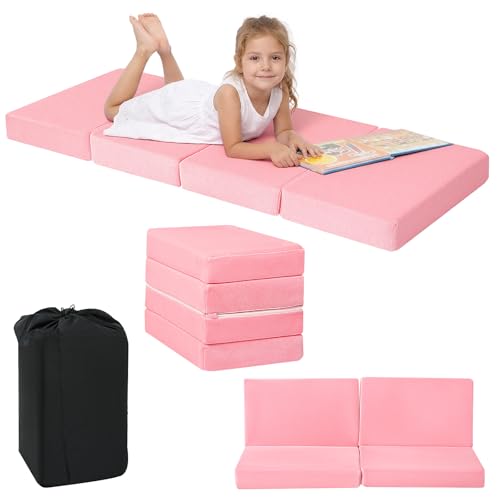 MeMoreCool Kids Folding Mattress, 63x26 Trifold Floor Mat, Pink - color: Pink